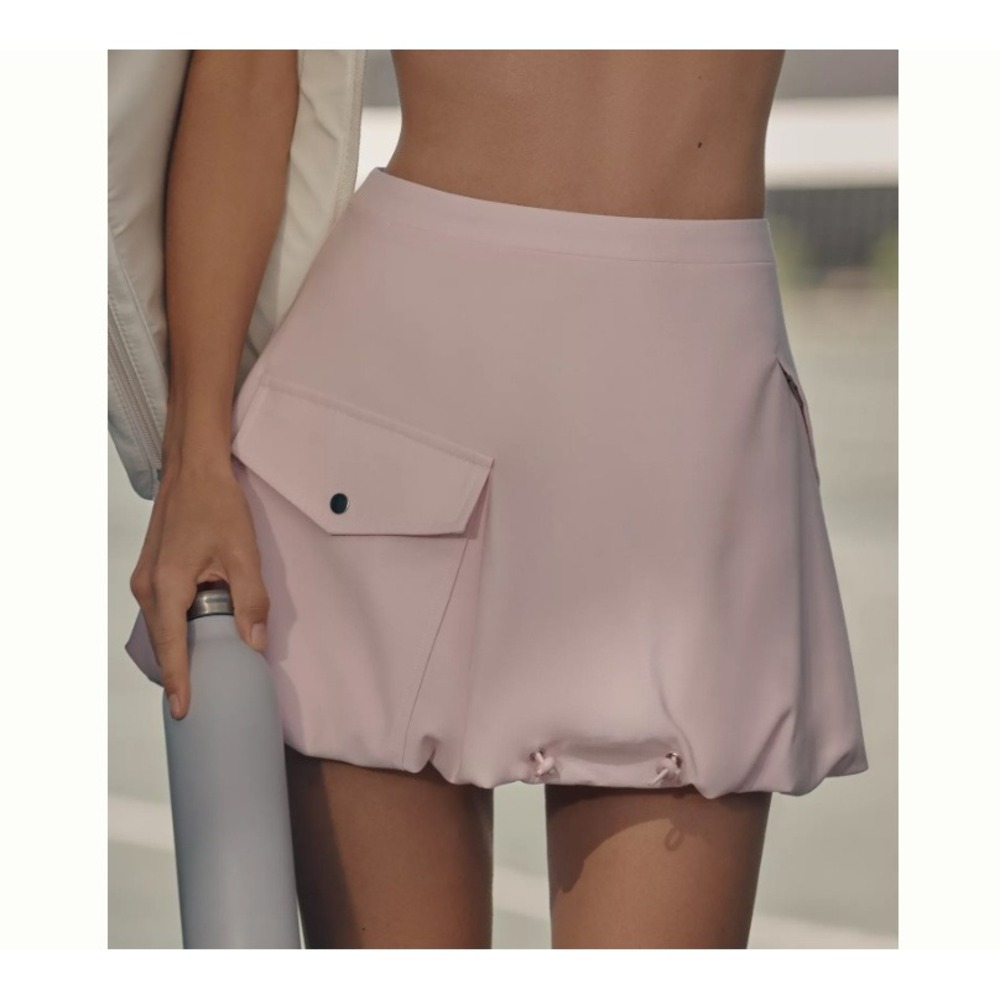 For Love & Lemons Pink Bubble Mini Skirt Cargo Utility Gingham Lining Large NWT